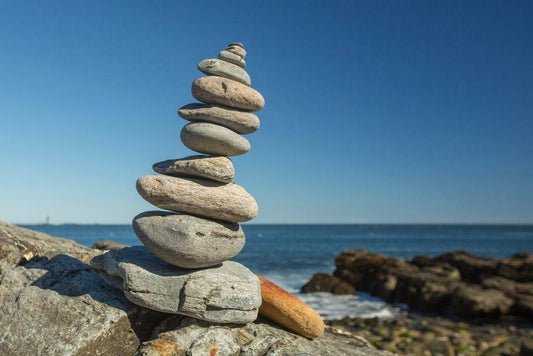 Cairn on the Shore in Portland Maine | Zen Rock Balancing Photography | Nature Poster - Photography Poster