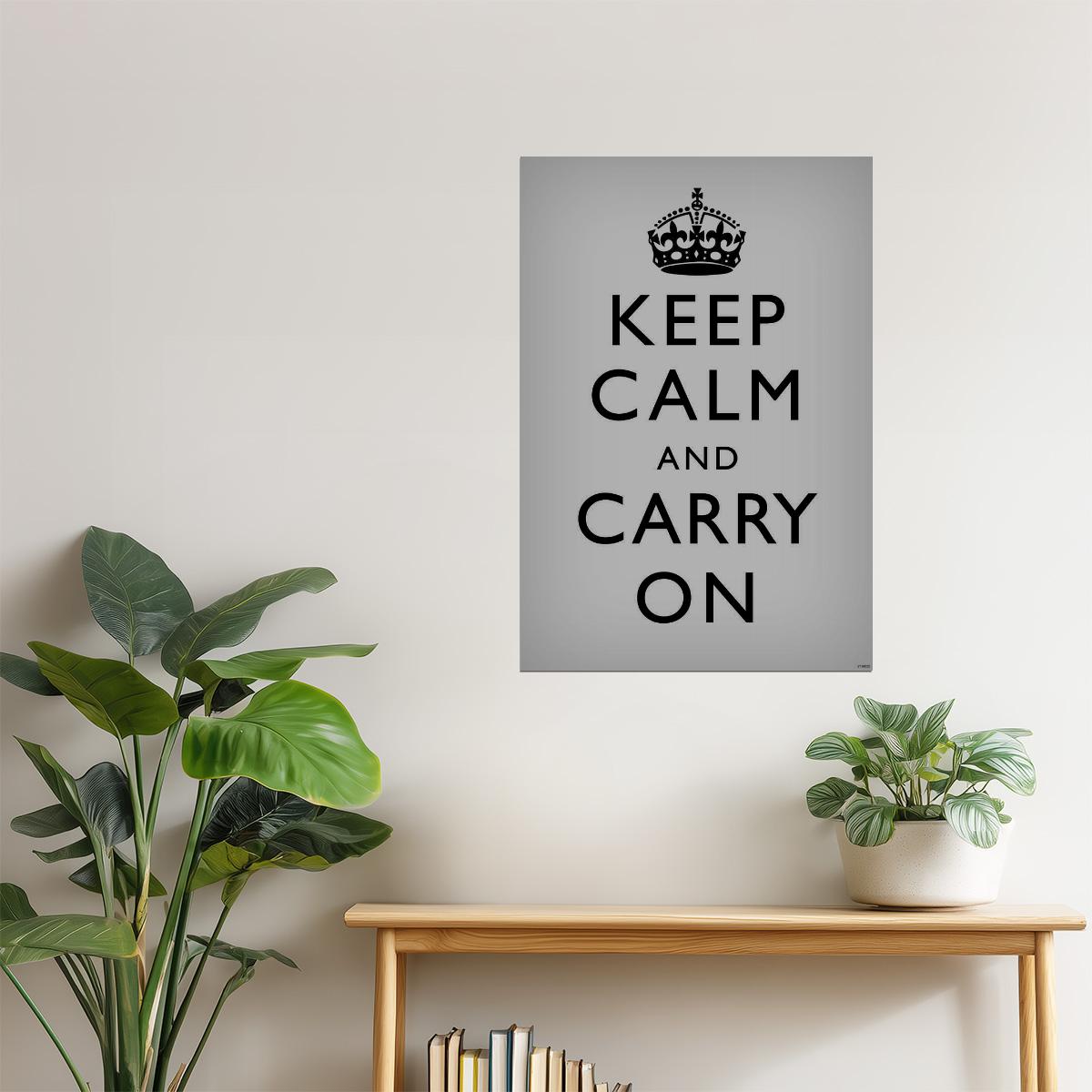 Keep Calm and Carry On | Classic Motivational Poster (Gray)