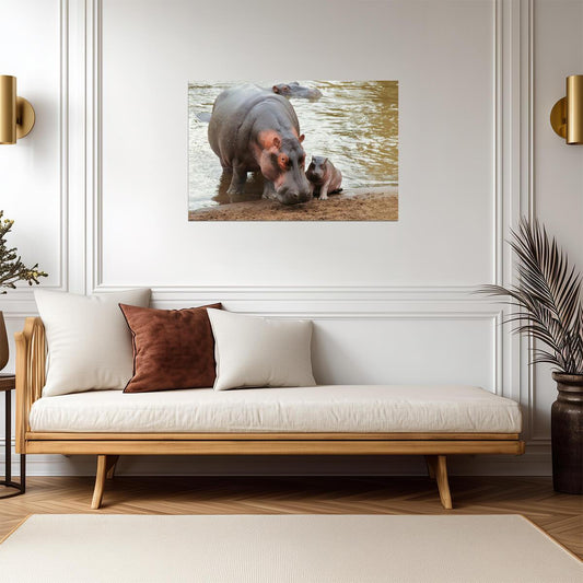 Mother Hippopotamus with Newborn Baby | Wildlife Photography | Animal Poster - Photography Poster