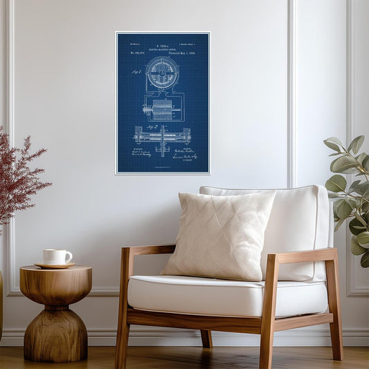 Nikola Tesla Electro Magnetic Motor Patent | 1888 Blueprint Poster | Science Wall Art - Vintage & Retro Poster