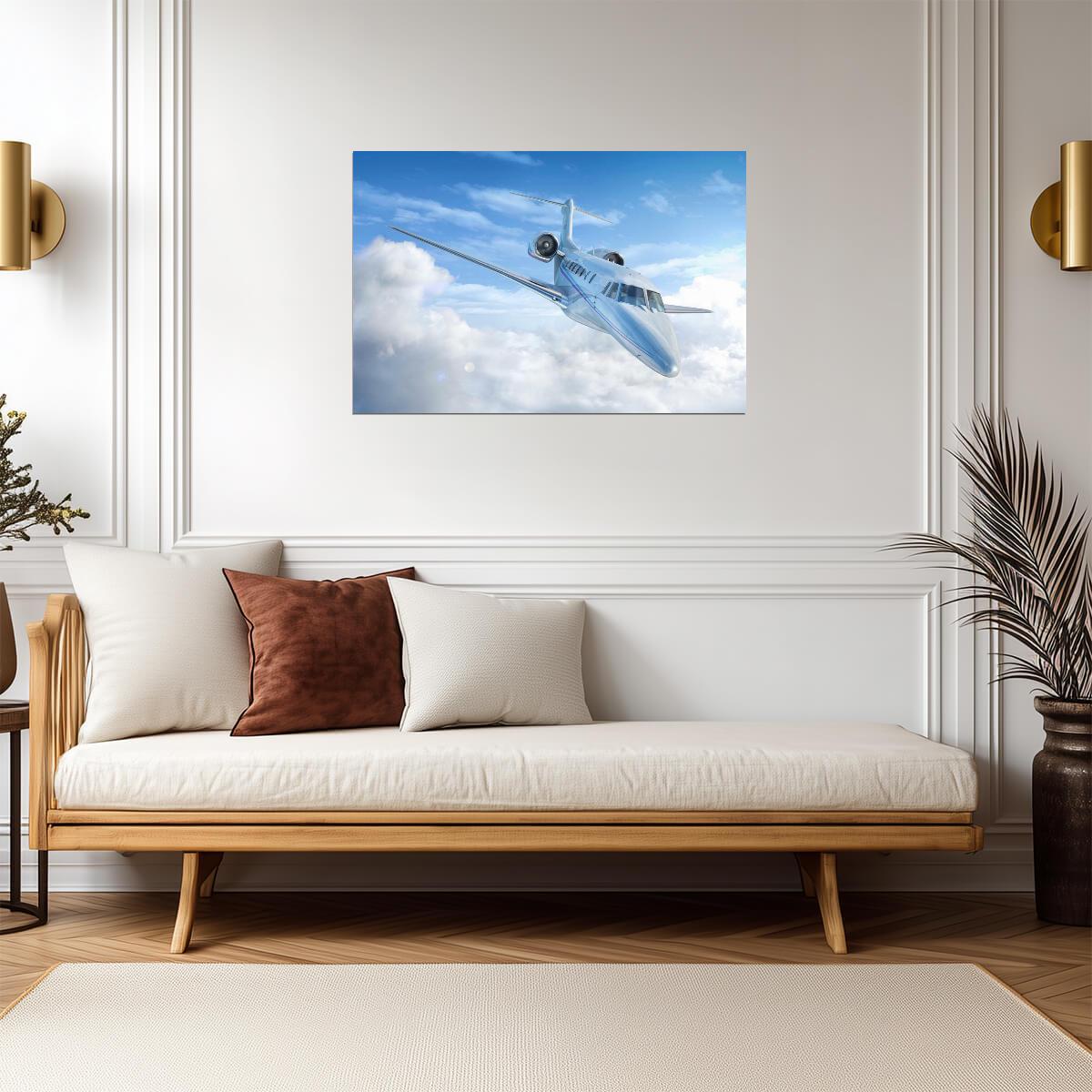Private Jet Flying Through the Clouds | Aviation Photography | Luxury Travel Poster - Cars Poster