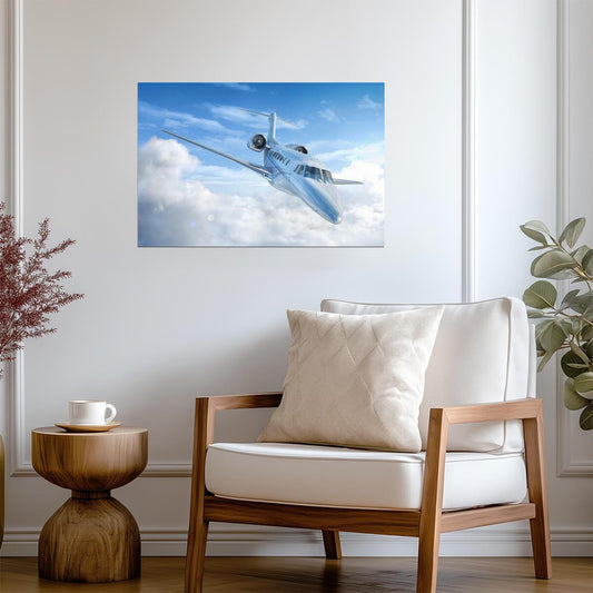 Private Jet Flying Through the Clouds | Aviation Photography | Luxury Travel Poster - Cars Poster