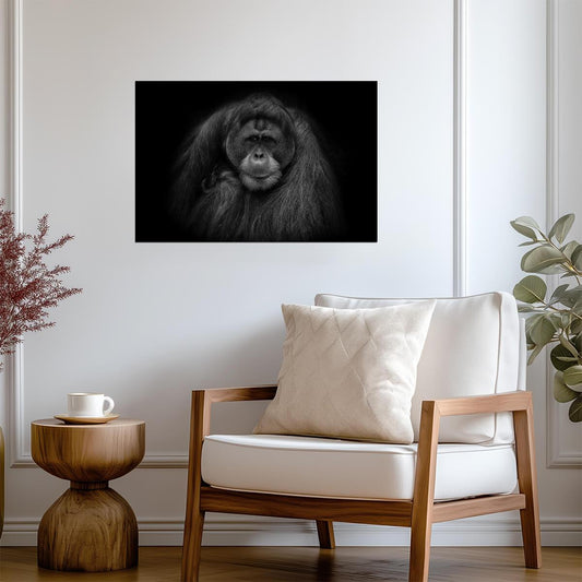 Orangutan Portrait in Black and White | Primate Photography | Animal Poster - Photography Poster