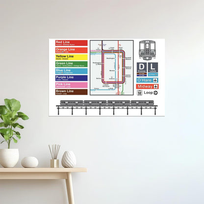Chicago Map | Downtown Transit and Rail Lines Poster