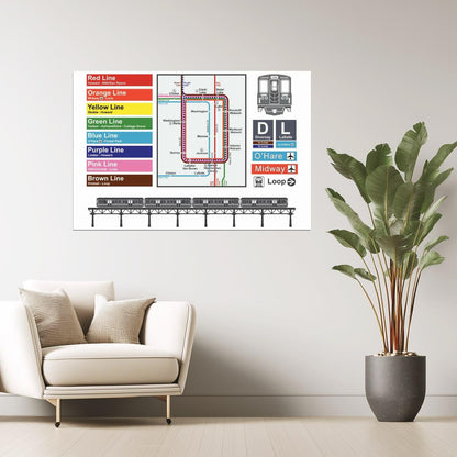 Chicago Map | Downtown Transit and Rail Lines Poster