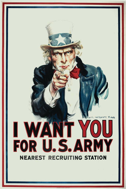 Uncle Sam "I Want You For The Army" | Vintage Propaganda Poster | WPA War Effort Art