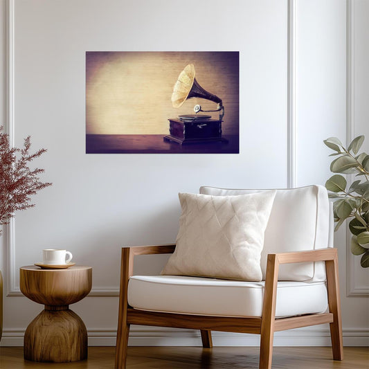 Vintage Gramophone Phonograph | Getting Lost in the Music | Retro Audiophile Poster - Vintage & Retro Poster