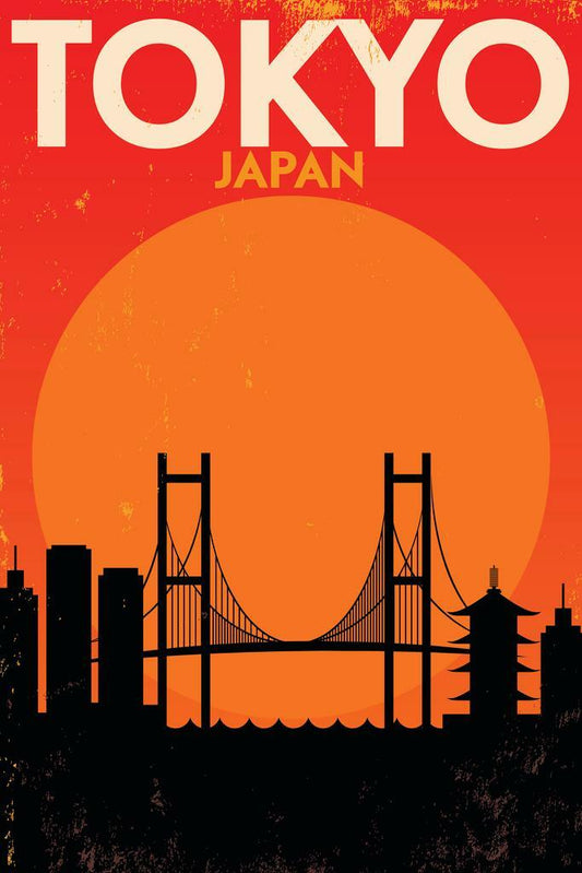 Vintage Tokyo Japan | Retro Travel Poster | City Skyline Wall Art