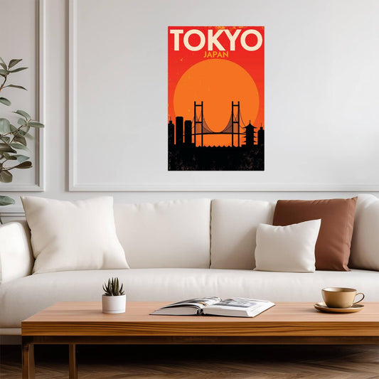 Vintage Tokyo Japan | Retro Travel Poster | City Skyline Wall Art