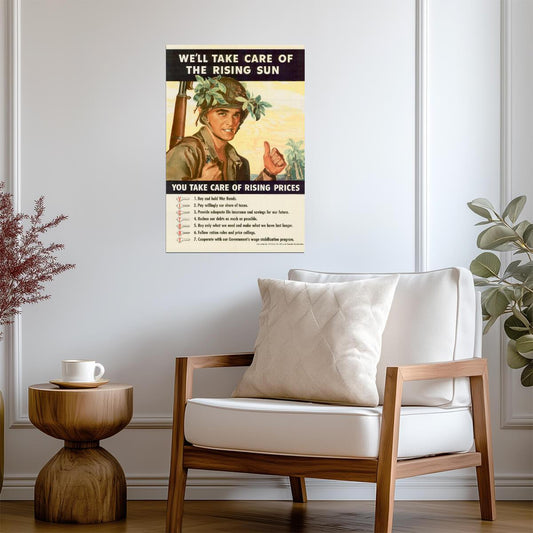 "We'll Take Care of the Rising Sun" | WWII Anti-Japan Poster | Vintage Propaganda Art - Vintage & Retro Poster