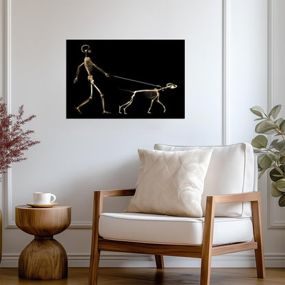 X-Ray of a Dog Pulling its Owner on a Leash | Funny Graphic Art Print | Humorous Pet Poster - Graphic & Art Poster