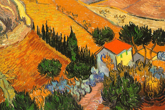 Van Gogh Landscape with House and Ploughman Poster | Post-Impressionist Art Print