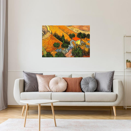 Van Gogh Landscape with House and Ploughman Poster | Post-Impressionist Art Print