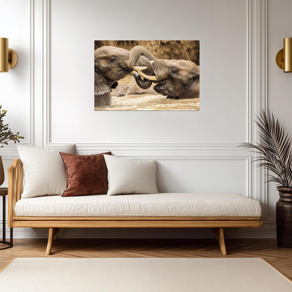 Young Elephants Wrestling | Wildlife Photography | Playful Animal Poster - Photography Poster