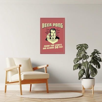 Beer Pong Sports and Alcohol Poster | Funny Retro Humor | Man Cave Wall Art