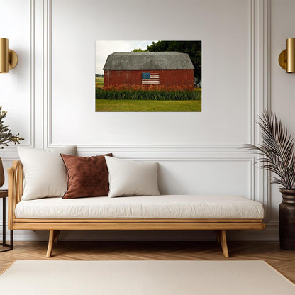 American Flag on a Rural Red Barn | Patriotic Photography | Americana Poster - Photography Poster