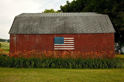 American Flag on a Rural Red Barn | Patriotic Photography | Americana Poster - Photography Poster