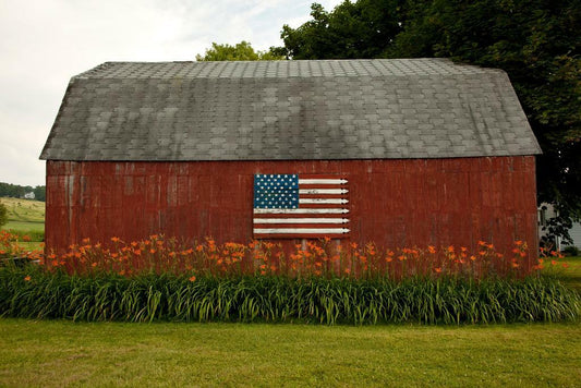 American Flag on a Rural Red Barn | Patriotic Photography | Americana Poster - Photography Poster