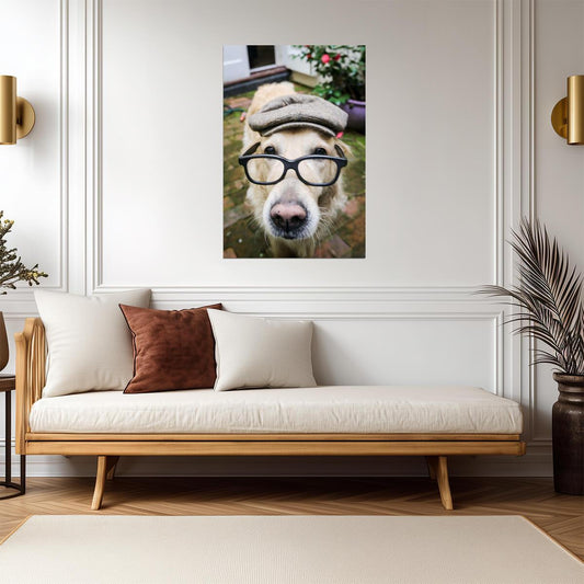 Dog Wearing a Flat Cap and Glasses | Funny Animal Photography | Humorous Pet Poster - Photography Poster