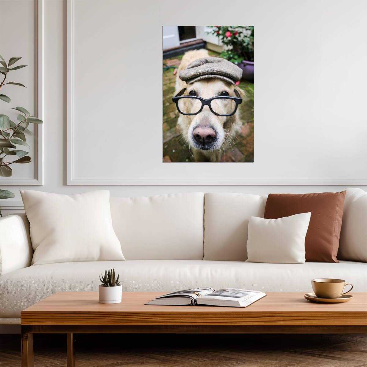 Dog Wearing a Flat Cap and Glasses | Funny Animal Photography | Humorous Pet Poster - Photography Poster