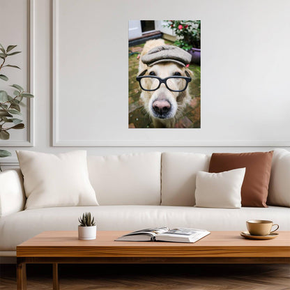 Dog Wearing a Flat Cap and Glasses | Funny Animal Photography | Humorous Pet Poster - Photography Poster