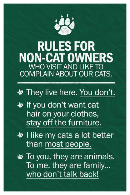 Cat's Rules For Non-Cat Owners | Funny Typographic Art | Humorous Quote Poster - Type & Quotes Poster