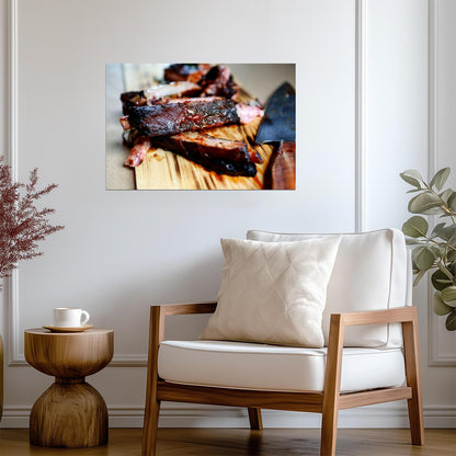 Barbecue Ribs on a Cutting Board | Food Photography Print | Kitchen Decor Poster - Photography Poster
