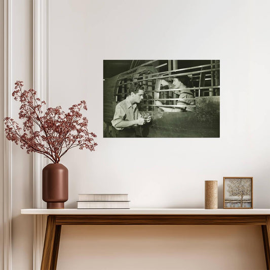 Man and Woman in an Airplane Factory | WWII Era Black and White Photo | Historical Poster - Vintage & Retro Poster