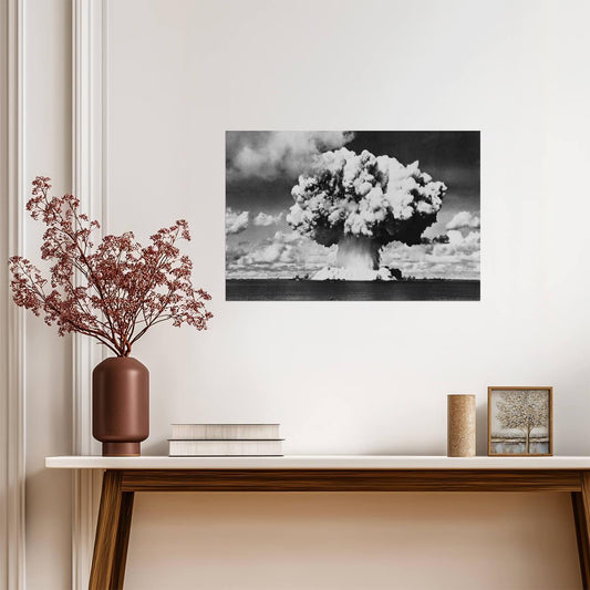 Nuclear Bomb Explosion Baker Day Test | Historical Black and White Photo | Cold War Poster - Vintage & Retro Poster