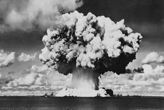 Nuclear Bomb Explosion Baker Day Test | Historical Black and White Photo | Cold War Poster - Vintage & Retro Poster