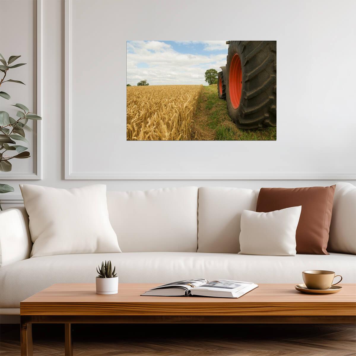 Vintage Tractor Wheels in a Wheat Field | Rustic Farm Photography | Americana Poster - Photography Poster