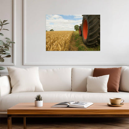 Vintage Tractor Wheels in a Wheat Field | Rustic Farm Photography | Americana Poster - Photography Poster