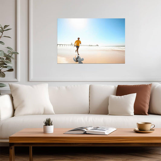 Man Jogging on the Beach at Sunrise | Inspirational Photography | Motivational Fitness Poster - Photography Poster