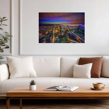 Aerial View of Melbourne Australia at Dusk | Blue Hour Cityscape Photography | Urban Poster - Photography Poster