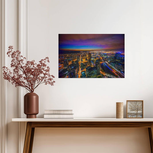 Aerial View of Melbourne Australia at Dusk | Blue Hour Cityscape Photography | Urban Poster - Photography Poster