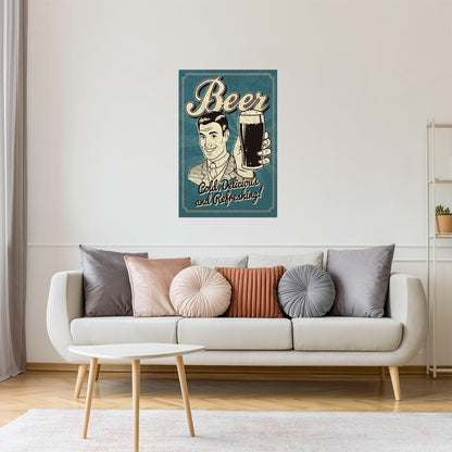 Cold Delicious Refreshing Beer Poster | Retro Style Sign | Bar Wall Art