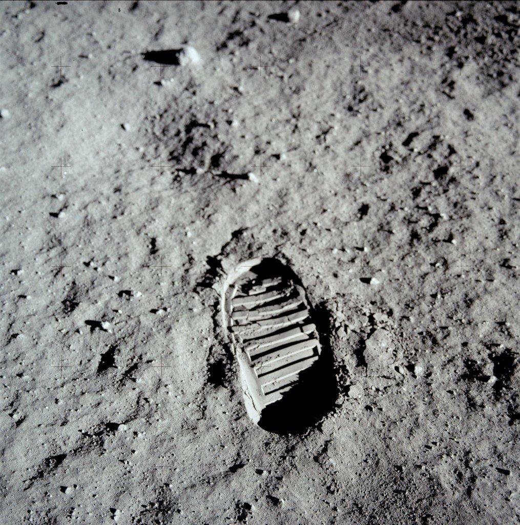 First Footprint on the Moon 1969 | Neil Armstrong Apollo 11 Photo | Historical Space Poster - Vintage & Retro Poster