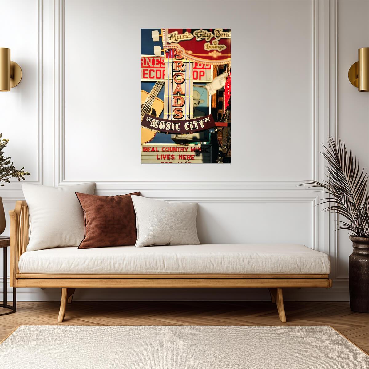 Nashville Music City Signs | Retro Country Music Poster | Vintage Tennessee Wall Art - Music Poster