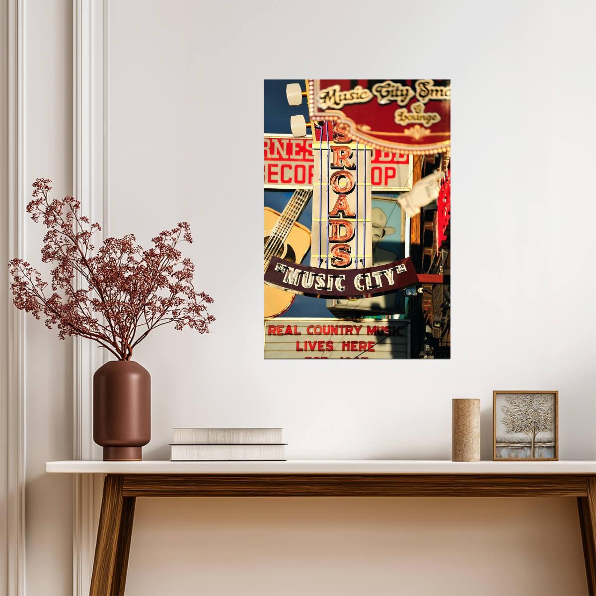 Nashville Music City Signs | Retro Country Music Poster | Vintage Tennessee Wall Art - Music Poster