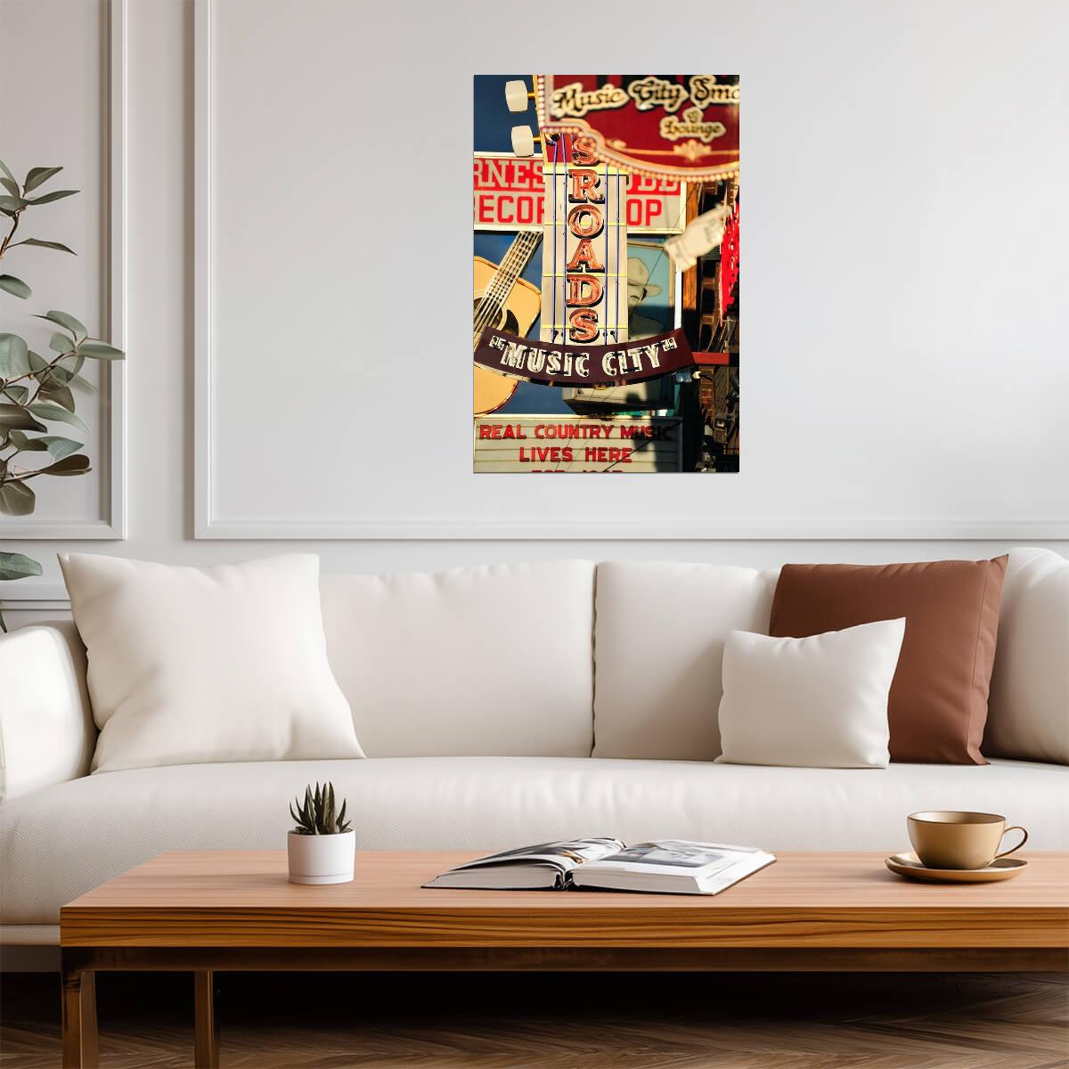 Nashville Music City Signs | Retro Country Music Poster | Vintage Tennessee Wall Art - Music Poster