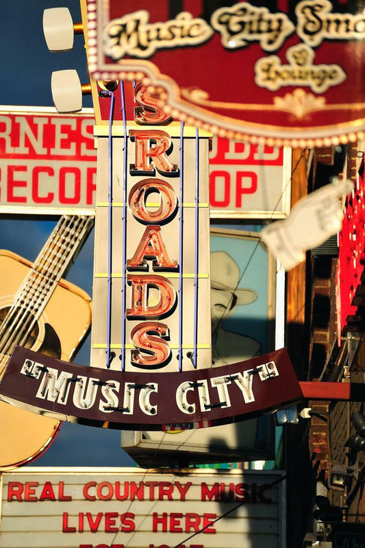 Nashville Music City Signs | Retro Country Music Poster | Vintage Tennessee Wall Art - Music Poster