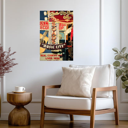 Nashville Music City Signs | Retro Country Music Poster | Vintage Tennessee Wall Art - Music Poster