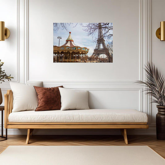 Eiffel Tower and Carousel Merry-Go-Round | Paris France Photography | City Landmark Poster - Photography Poster