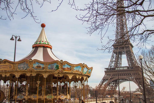 Eiffel Tower and Carousel Merry-Go-Round | Paris France Photography | City Landmark Poster - Photography Poster