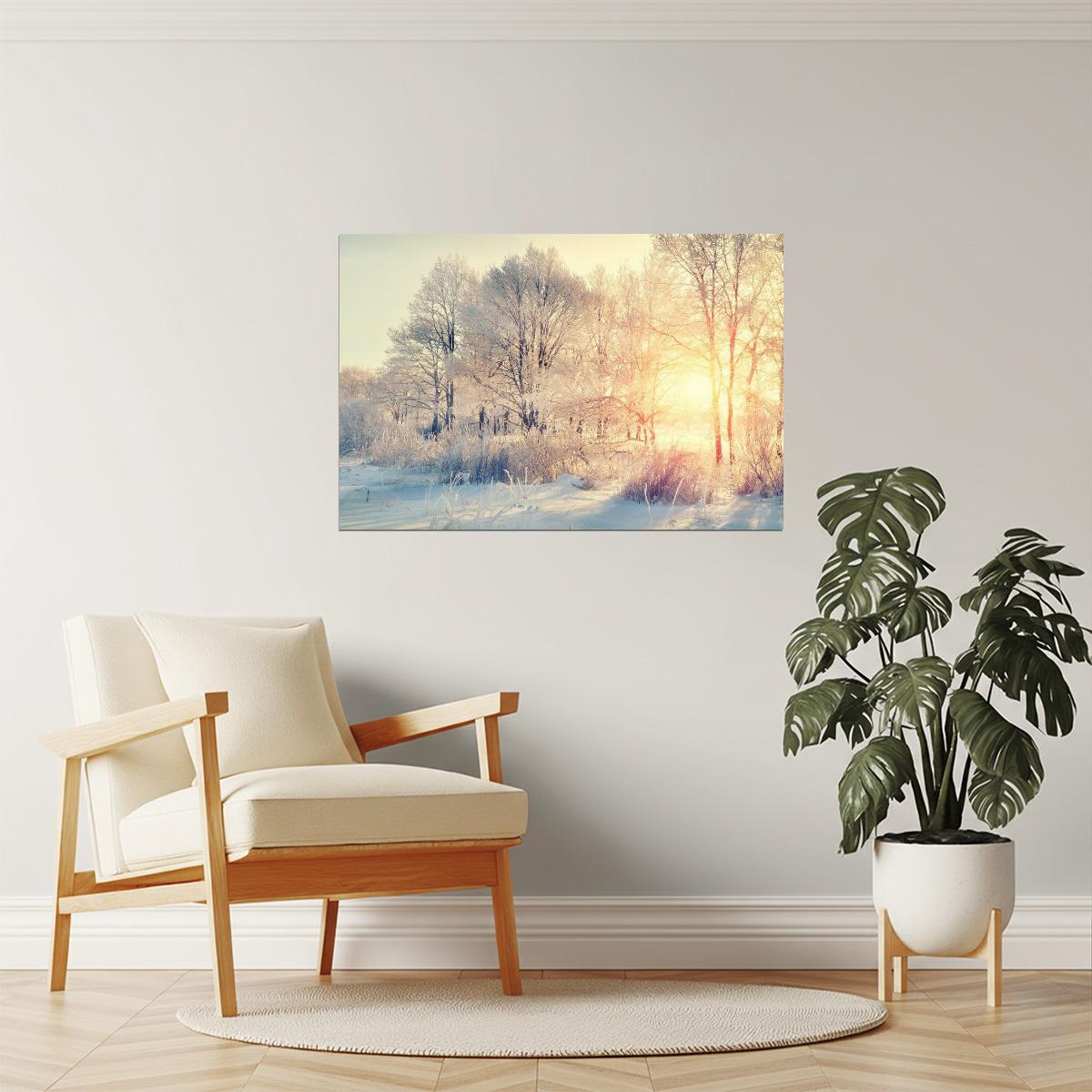 Snowy Wilderness Sunrise Poster | Winter Forest Photography | Nature Landscape Wall Art
