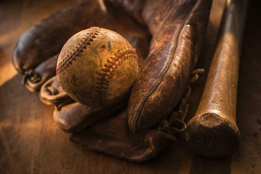 Vintage Baseball Glove and Bat | Retro Sports Photography | Nostalgic Wall Art Poster - Sports Poster