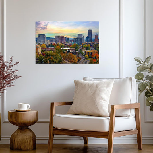 Downtown Portland Oregon Skyline in the Fall | Cityscape Photography | Autumn Poster - Photography Poster