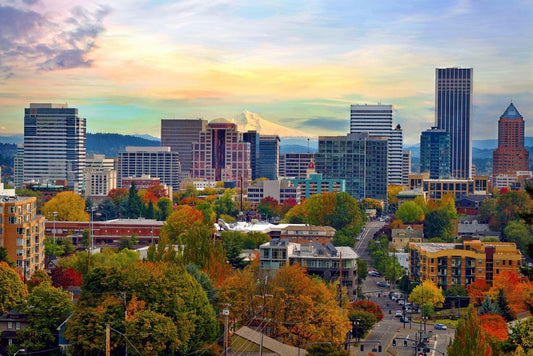 Downtown Portland Oregon Skyline in the Fall | Cityscape Photography | Autumn Poster - Photography Poster