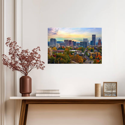 Downtown Portland Oregon Skyline in the Fall | Cityscape Photography | Autumn Poster - Photography Poster