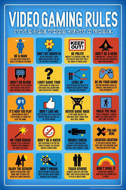 The Rules of Gaming | Funny Typographic Print | Gamer Room Decor Poster